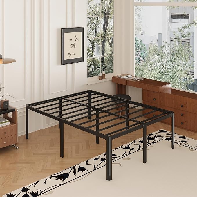20 Inch Full Bed Frame Heavy Duty Full Size Platform Bed Frame with Rounded Corner Legs No Box Spring Needed, Easy Assembly, Noise Free, Black.