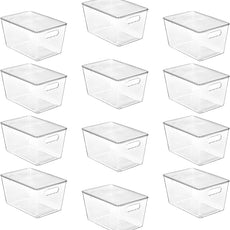 Vtopmart 12 Pack Clear Stackable Storage Bins with Lids, Large Plastic Containers with Handle for Pantry Organizer and Storage,Perfect for Bathroom,Cabinet,Kitchen,Fridge,Closet Organization