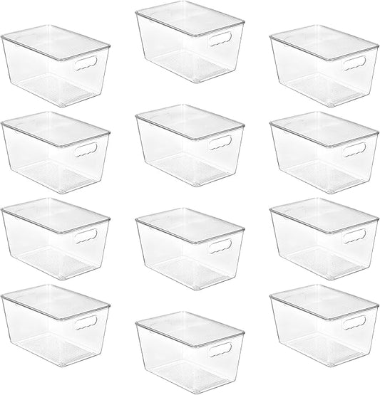 Vtopmart 12 Pack Clear Stackable Storage Bins with Lids, Large Plastic Containers with Handle for Pantry Organizer and Storage,Perfect for Bathroom,Cabinet,Kitchen,Fridge,Closet Organization