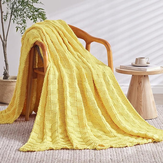 Knitted Weighted Blanket for Adult, No Beads Heavy Blanket 70” x 90'' 20lbs, Breathable Chunky Knit Blanket, Cooling Weighted Blanket for Hot Sleepers, Christmas Home Decor (Yellow)