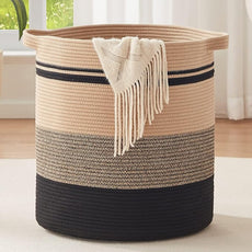 OIAHOMY 80L Laundry Baskets-Laundry Hamper,Storage Basket with Handles,Decorative Basket for Living room,Woven Storage Basket for Toys Bin,Pillows, Blankets,Clothes-20x18in-Yellow Black