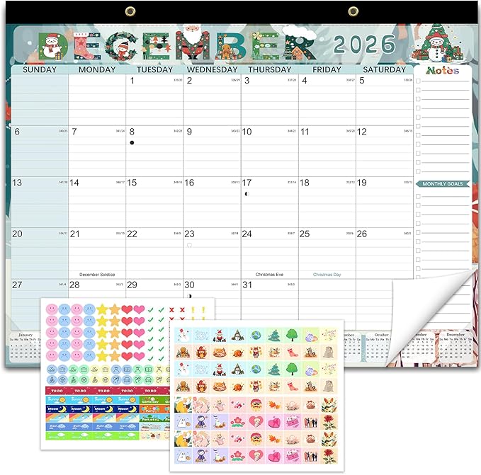 Desk Calendar 2026, Anti Ink Bleed, Ample Space, Extra Large Calendar 2026 with Stickers, 22" x 17" Seasonal Desktop Calendar for Home, Office, Teacher Supplies- Colorful