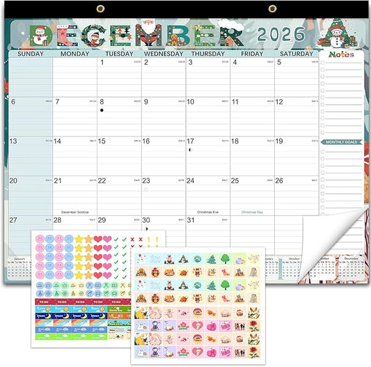 Desk Calendar 2026, Anti Ink Bleed, Ample Space, Extra Large Calendar 2026 with Stickers, 22" x 17" Seasonal Desktop Calendar for Home, Office, Teacher Supplies- Colorful