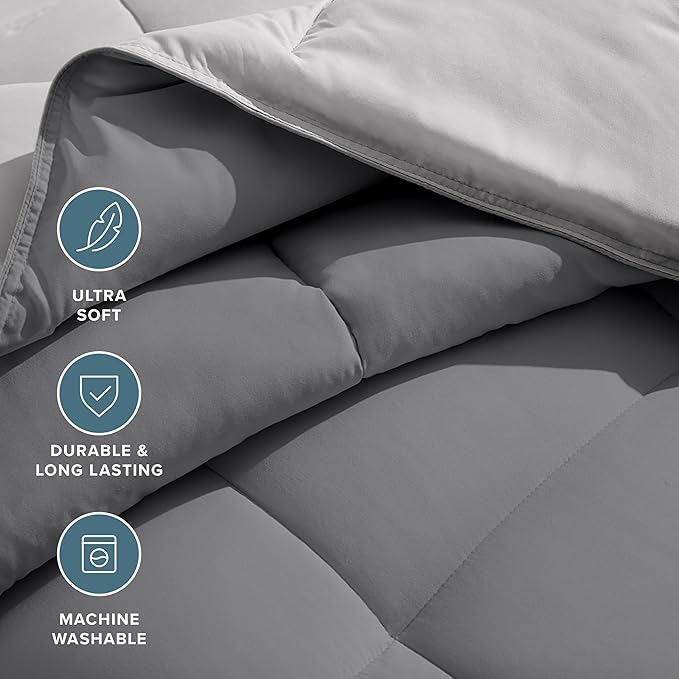 Bare Home Comforter - Reversible Colors - Goose Down Alternative - Ultra-Soft - Premium 1800 Series - All Season Warmth - Bedding Comforter (Twin/Twin XL, Grey/Light Grey)