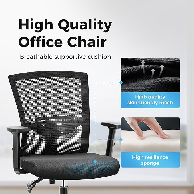 MAISON ARTS Mesh Office Chair Set of 3, Ergonomic Home Desk Chair with Lumbar Support, Mid-Back Computer Task Chair with Breathable Mesh and Adjustable Armrests for Home Office