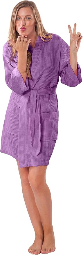 Turquaz Lightweight Short Robes For Women Waffle Kimono Bathrobe - Soft, Fast-Drying, Long-Lasting Cotton Blend