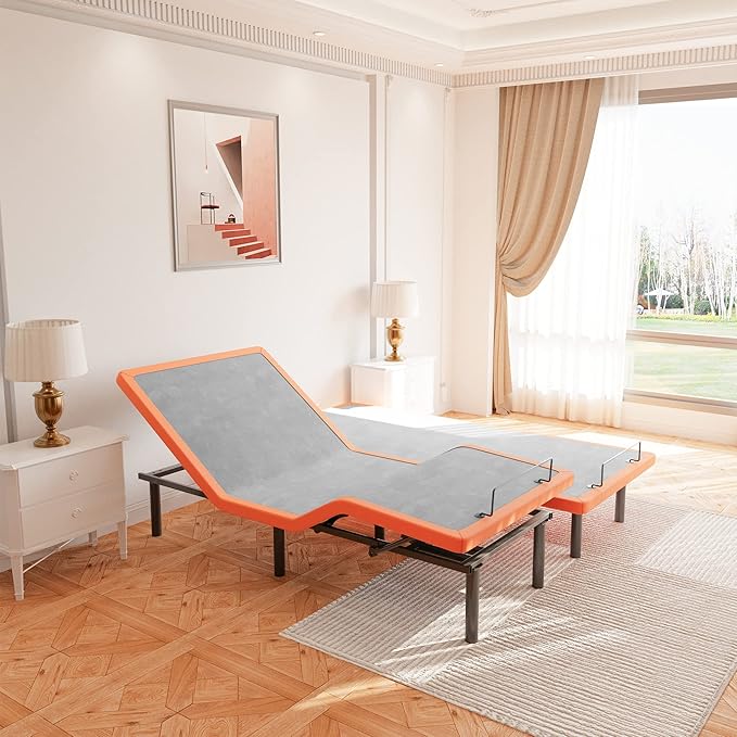 ESHINE Adjustable Bed Frame Split King - Ergonomic Electric Bed Base, Foot & Head Incline, APP Control, Wireless Remote, Zero Gravity, Anti-Snore, Split King(2 Twin XL), 2000 Series