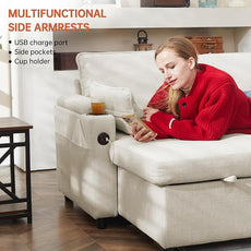 DURASPACE Sofa Bed, Sleeper Sofa Couch with Pullout Bed for Living Room, L Shaped Couch with Storage Chaise, USB, Cup Holder (Beige)