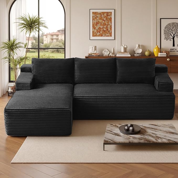 96''Sectional Couches for Living Room Modern Modular Sectional Sofa Upholstered Boneless Couch Comfy Cloud Couch with Chaise (Black, 96''W Left Facing Chaise)