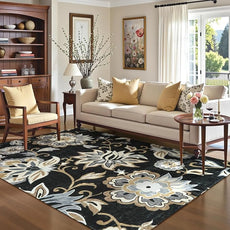 Lahome Floral Black Washable Area Rug 4x6, Non-Slip Ultra-Thin Soft Accent Stain Resistant Indoor Area Rug, Paisley Print Carpet for Bedroom, Living Room, Entryway, Kitchen, Laundry