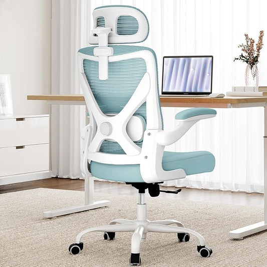 Office Chair - Ergonomic Office Chair with Back Support, Ergonomic Computer Chair - Home Office Desk Chairs, 400lbs Wide Seat Big and Tall Office Chairs with Headrest, Comfy Desk Chairs (Lake Blue)