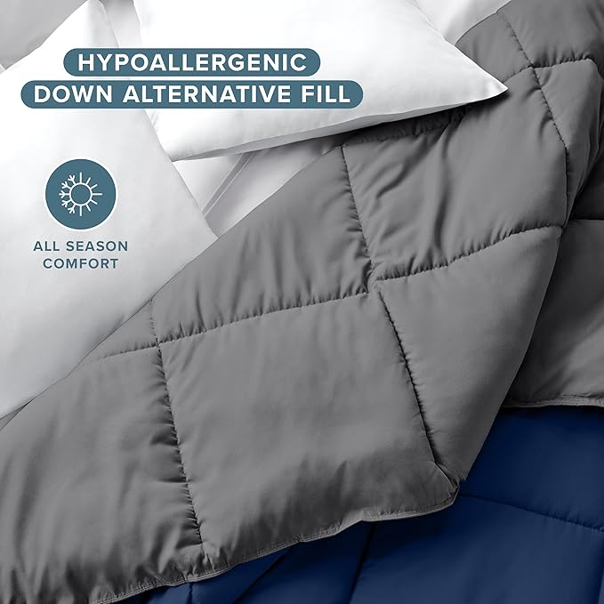 Bare Home Full Comforter - Reversible Colors - Goose Down Alternative - Ultra-Soft - Premium 1800 Series - All Season Warmth - Bedding Comforter (Full, Dark Blue/Grey)