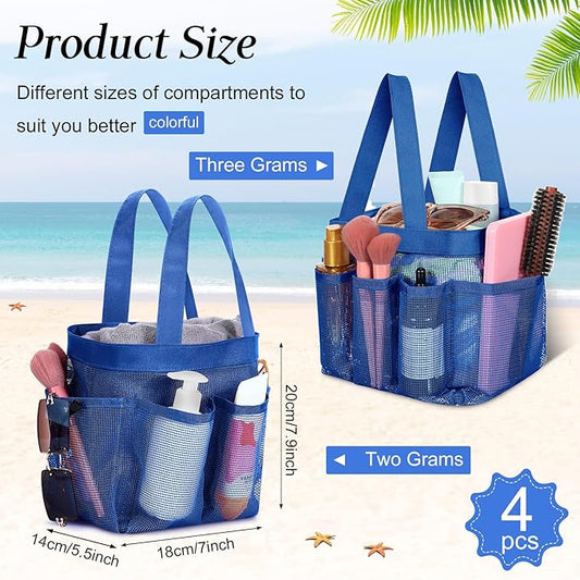 Hillban 4 Pcs Mesh Shower Caddy Portable Large Quick Dry Shower Caddy Basket with Deeper 8 Pockets and 2 Handles Hanging Bag for College Dorm Room(Navy Blue)