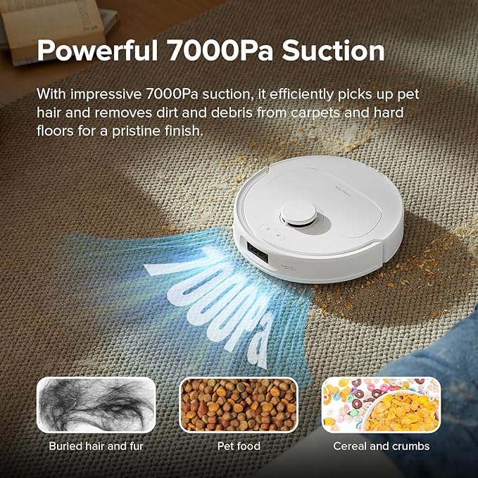 roborock Qrevo S Robot Vacuum and Mop, Self-Drying, Auto Mop Washing, 7000Pa Suction, Self-Emptying & Refilling, 10mm Mop Lifting, 200RPM Spinning Mops, Smart Obstacle Avoidance, White (Renewed)
