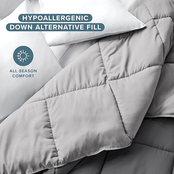 Bare Home Oversized Queen Comforter - Reversible Colors - Goose Down Alternative - Ultra-Soft - Premium 1800 Series - All Season Warmth - Bedding Comforter (Oversized Queen, Grey/Light Grey)