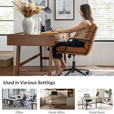 HULALA HOME Modern Faux Leather Home Office Chair with Tilt Lock & Metal Base, Desk Chair with Wheels & Padded Cushion, 360° Swivel Wide Seat Computer Task Chair, Camel