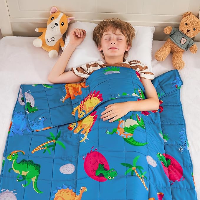 yescool Weighted Blanket 3 Pounds Cooling Weighted Blanket, Dinosaur Heavy Blanket for Sleeping, Weighted Throw Blanket Gift for Boys Girls for 20-40lbs, 36"x48"