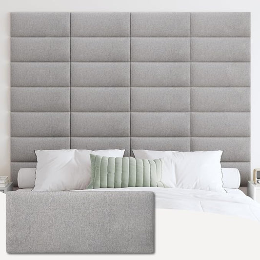 IFNOW Upholstered Wall Mounted Headboard, 3D Soundproof Wall Panels Peel and Stick for King Size, Reusable and Removable Tufted Bed Headboard in Medium Grey (12 Panels, 10" x 24")
