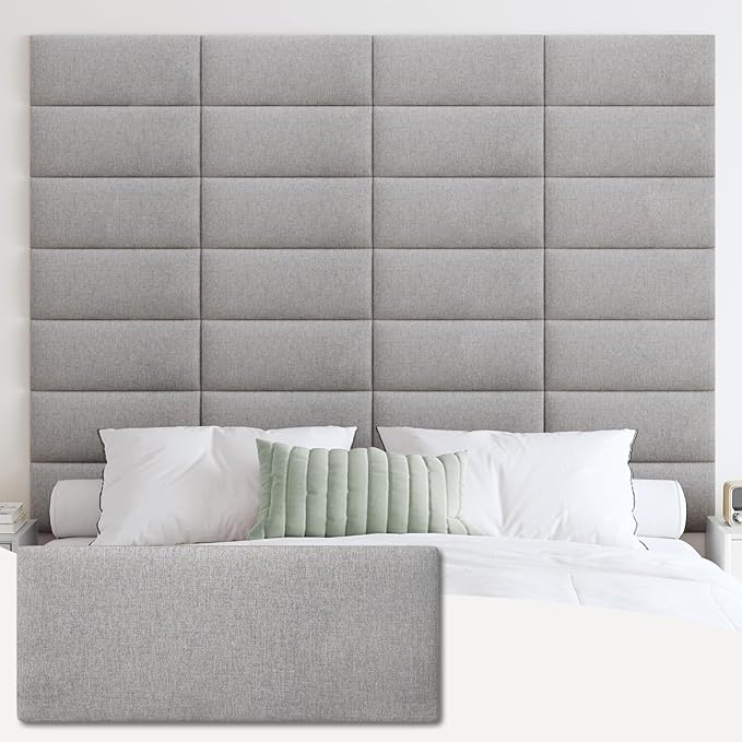 IFNOW Upholstered Wall Mounted Headboard, 3D Soundproof Wall Panels Peel and Stick for Queen Size, Reusable and Removable Tufted Bed Headboard in Medium Grey (9 Panels, 10" x 24")