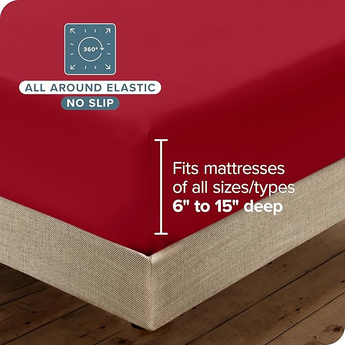 Bare Home Hotel Luxury Split King Sheet Set, Extra Soft - 7 Piece Set - Deep Pockets - Easy Fit - Cooling & Breathable - Wrinkle, Fade, Stain Resistant - Includes 4 Pillowcases (Split King, Red)