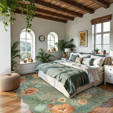 Lahome Floral Washable 6x9 Area Rugs, Soft Bedroom Rug for Living Room Ultra-Thin Non Slip Dining Room Rug, Stain Resistant Boho Green Rugs Easy Clean Throw Carpet for Office(6'x9',Green)