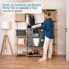 VENO 6 Pack Moving Bags, Comforter and Blanket Storage Bags for Closet, Moving Boxes, Boxes with Lids Alternative, College Dorm Packing Supplies, Foldable Heavy-Duty Tote with Window (Gray, 6 Pack)