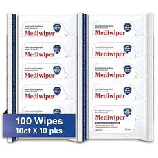 Mediwiper 10 Count Alcohol-Free Sanitizing Wipes Disinfecting Large Unscented Wet Wipes Bulk, Hand Sanitizer (10 Wipes, 100 Wipes (10 * 10))