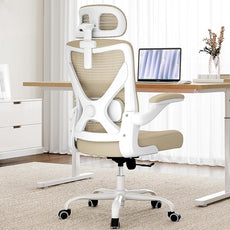 Ergonomic Office Chair - X-Shaped Computer Desk Chair Comfy, Gaming Chair, Office Chair with Lumbar Support, Mesh Office Chairs with Headrests, Desk Chair for Long Hours (White Beige)