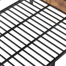 Twin XL over Queen Bunk Bed with Shelves, Metal Bunk Beds with Ladders and Lights, Heavy-duty Bunkbed for Bedrooms, Guest Rooms and Dorms, No Box Spring Needed and Noise-free Design, Woodgrain