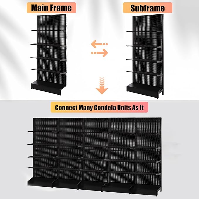 Eastern Tree Pegboard Display Stand, 3x6.5 Feet Gondola Retail Shelving Wall Display for Convenient Grocery Office Supply or Retail Stores, Standing Peg Board Display Rack with 20 Hooks