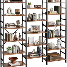 SUPERJARE Triple 6 Tier Bookshelf, Bookcase with 17 Open Display Shelves, Wide Book Shelf Book Case for Home & Office, Rustic Brown