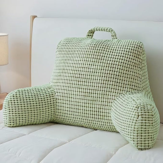 NOONTIDE Reading Pillow with Top Handle,Uniquely Designed Soft Fabric, Ergonomic Back Support for Bed,Cover Washable Sit up Pillow,Watching TV/Gaming/Relaxing(Green)
