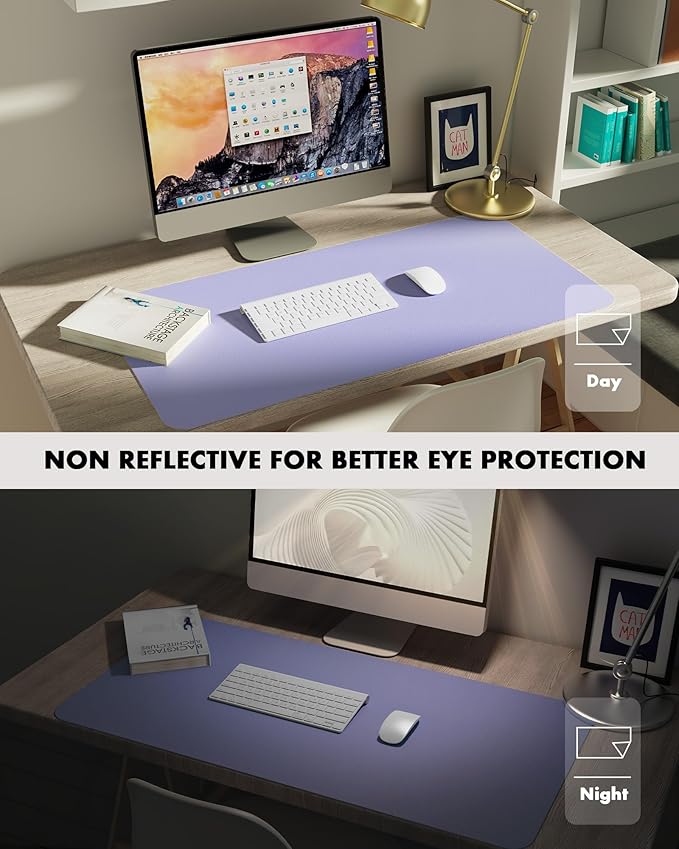 YSAGi Double-Sided Desk Mat, Eco Cork & Leather Desk Protector, Large Mouse Pad & Writing Pad for Office/Home (23.6"x13.7", Purple+Cork)