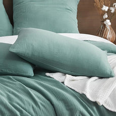 EMME Muslin Cotton Duvet Cover Set Teal Queen Size Linen Like Soft Breathable Lightweight Summer Comforter Cover Set with Zipper Closure (Teal, Queen, 90