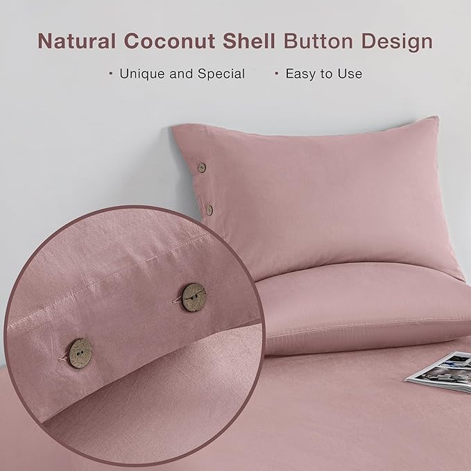 JELLYMONI Pillowcases King Set of 2 Cotton Button Pillow Covers 20×36in Pink Bed Pillow Cases 100% Washed Cotton Soft Breathable (Pillows are not Included)