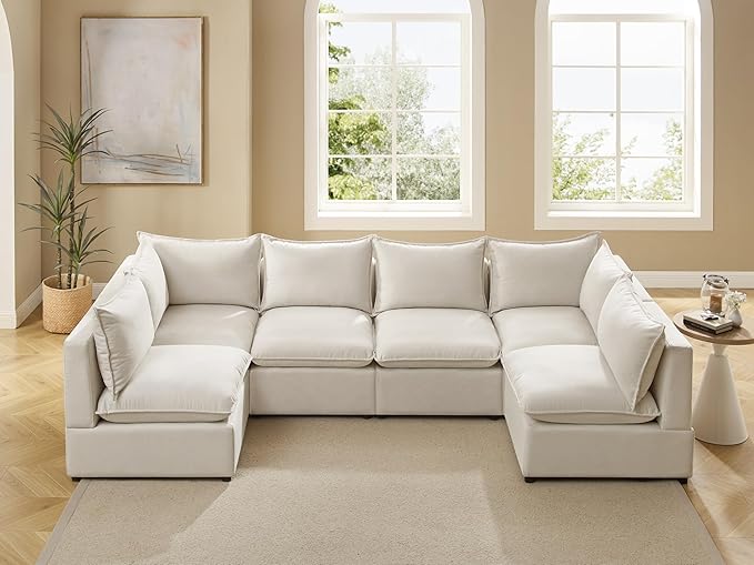 VANOMi Modular Sectional Sofa, 6 Seater Sectional Sofa Modular Sectional Couch for Living Room, V Shape Sofa