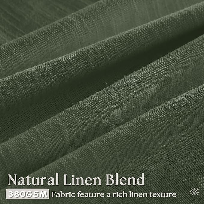 Loden 120 Inch Long Curtains Extra Long Olive Green Linen Pinch Pleated Curtains 2 Panels for Living Room Bedroom Thick Linen Pleated Hooks Rings Back Tab 120 Inch Drapes for Large Window