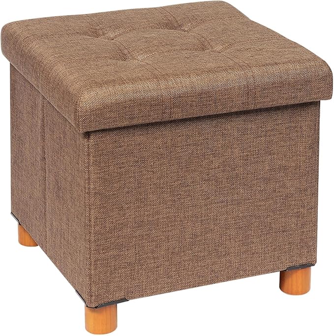 B FSOBEIIALEO Storage Ottoman with Tray, Foot Stools and Ottomans with Legs, Storage Cube Seat Linen Brown 15"