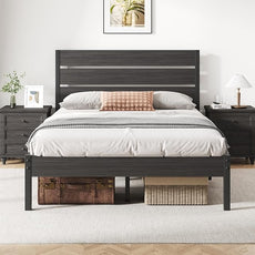 Full Bed Frame with Headboard and Footboard, Metal Platform Bed Frame with Under Bed Storage, All-Metal Support System, No Box Spring Needed, Easy Assembly,Rustic Grey