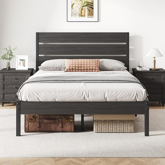 Full Bed Frame with Headboard and Footboard, Metal Platform Bed Frame with Under Bed Storage, All-Metal Support System, No Box Spring Needed, Easy Assembly,Rustic Grey