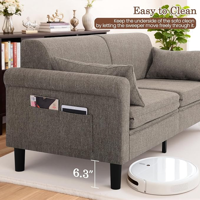 SEJOV 74" Convertible Sofa Bed, 5-in-1 Loveseat Sleeper Sofas with Pull Out Couch Bed, Storage Pockets & 2 Pillows, Modern Folding Linen Futon Couch for Living Room, Bedroom, Small Space, Brown