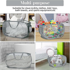 3 Pack Collapsible Laundry Baskets, Foldable Laundry Basket with Pocket, Mesh Pop Up Hampers, Reinforced Handles Dirty Clothes Hamper for Laundry, Bedroom, Bathroom, Dorm, Travel or Camping Grey