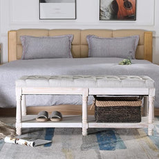 chairus Shoe Rack Bench Storage Vintage Bedroom Padded Bench Seat End of Bed, Fabric Tufted Farmhouse French Entryway Bench with Wood Legs for Hallway Foyer, Beige