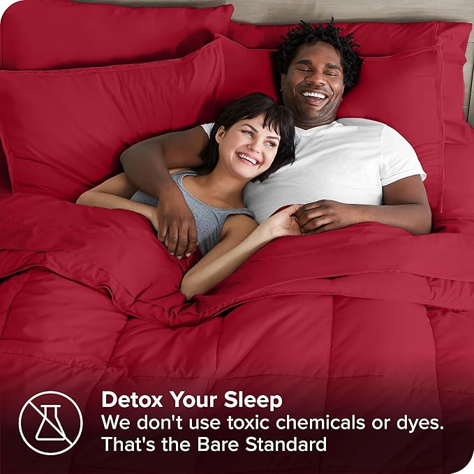 Bare Home Bed-in-A-Bag 7 Piece Comforter & Sheet Set - Full - Goose Down Alternative - Ultra-Soft 1800 Premium - Bedding Set (Full, Red/Red)