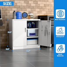 SUXXAN Metal Storage Cabinet with Pegboard 31.5'' x 31.5'' x 16.5'',Lockable Rolling Steel Storage Cabinet with 5 Adjustable Shelves and Door for Garage, Office, Kitchen, Assembly Required(White)