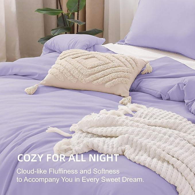 Litanika Comforter Set, Lightweight Solid Bedding Comforter Set, Fluffy Down Alternative Bed Set, Lavender, Twin XL