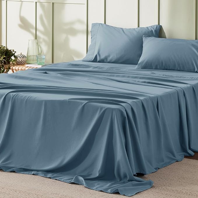 Bedsure Full Size Bed Sheets - 4 Pieces Soft Full Sheet Set - Breathable & Cooling - Hotel Luxury - Easy Care Polyester Microfiber Bedding for Women, Men, Mineral Blue
