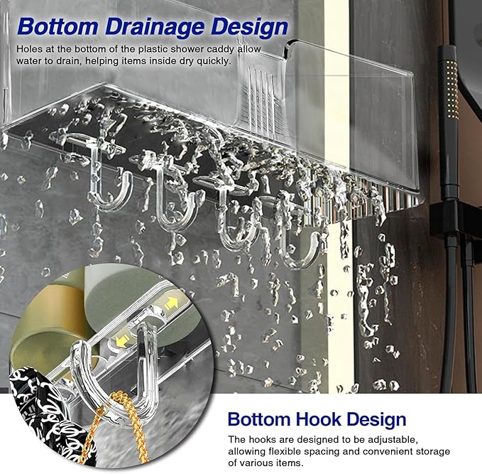 Clear Shower Caddy Suction Cup Shelf Organizer with Hooks Removable Shower Basket Light Luxury Style Punch-Free Dorm Wall Storage Rack for Kitchen Bathroom Set of 3