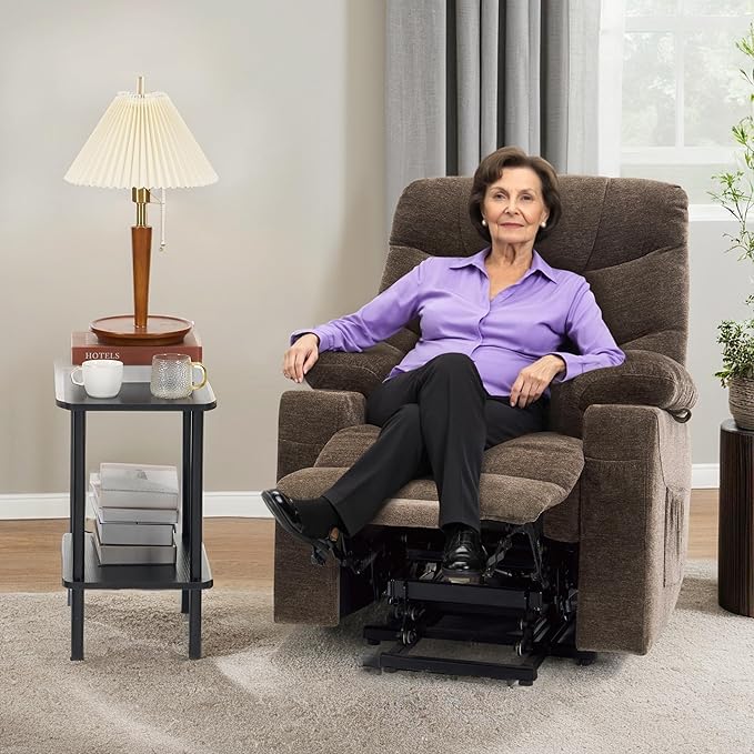 MCombo Power Lift Recliner Chair with Extended Footrest for Elderly People, Fabric 7281 (Brown, Small)