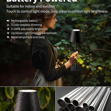 KDG 2 Pack Cordless Table Lamp, Portable LED Desk Lamps, 5000mAh Battery Operated, 3 Color Stepless Dimming Up, for Restaurant, Bedroom, Outdoor Camping, Coffee Shop, Night Light, Rechargeable (Black)
